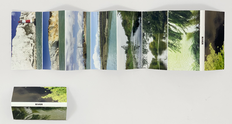 Concertina book about showing photos of the river, folded and expanded